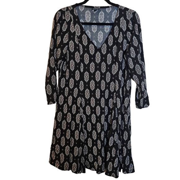 Torrid Black Dress Womens Size Medium 00 Boho Work Mini Challis Trapeze White - Picture 8 of 8